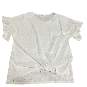 EUC White Textured Blouse W/ Ruffled Sleeves
